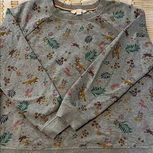 Boden Gray Sweatshirt with Animal and Leaf Print